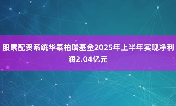 股票配资系统华泰柏瑞基金2025年上半年实现净利润2.04亿元